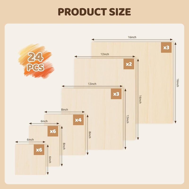 HANSILK Wood Art Boards - 16x16 Wood Canvas Panels Kit for Acrylic Pouring, Oil & Acrylic Painting, DIY Crafts - Premium Unfinished Wood Canvas Boards -3 Pack Studio Boards for Artists & Hobbyists - Image 4